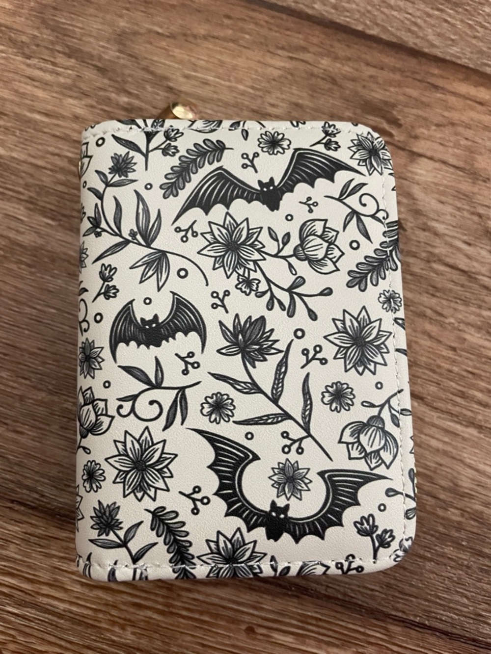 Black & White Bat Floral Card Wallet
